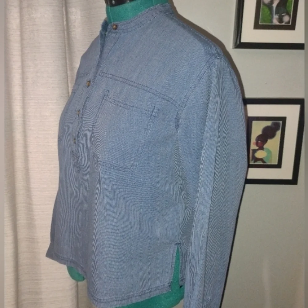 Lucky Brand Edie Striped Popover Top Blue White Pinstripe Size M NWT - Picture 12 of 14